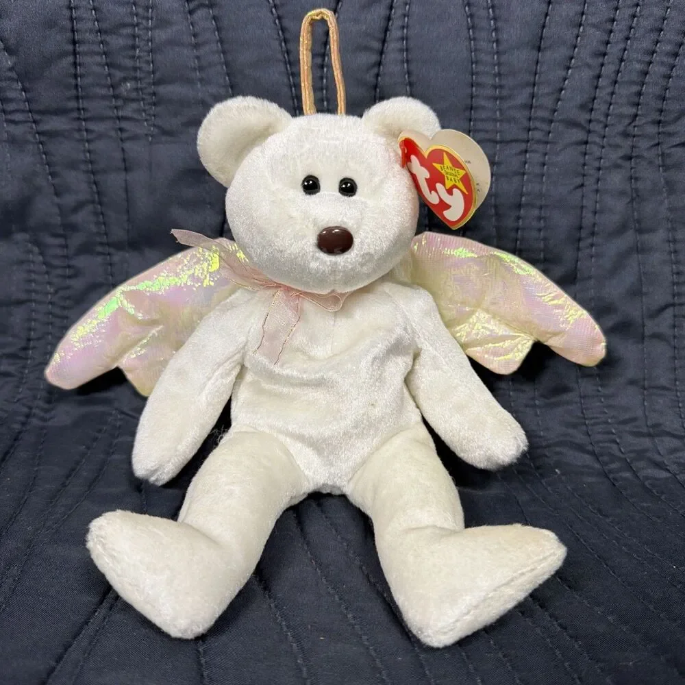 Ty Beanie Baby Halo Angel Bear 1998 DOB White Plush w/ Hang Tag Retired
